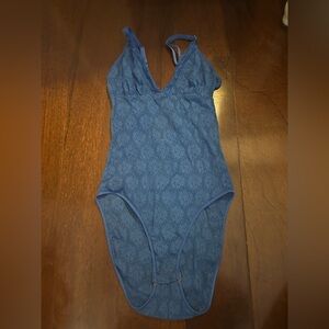 Sasson Jeans Women’s Blue Lacey Boho Hippie Granola 90s/Y2K/Early 2000s Bodysuit